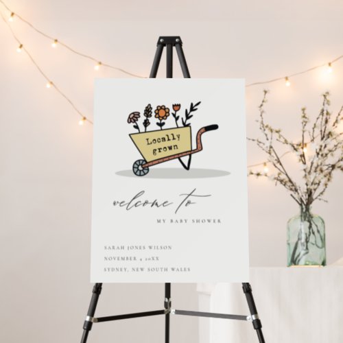 Local Grown Yellow Floral Cart Baby Shower Welcome Foam Board
