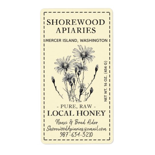 Local Honey 2 x 375 Aster Yellow Dashed Border Label