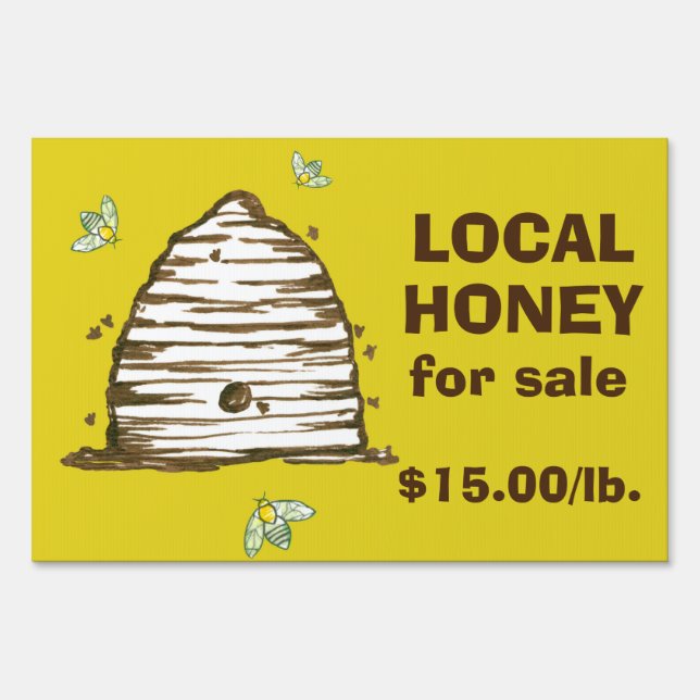 Local Honey For Sale Bee Skeps Yellow Sign (Front)