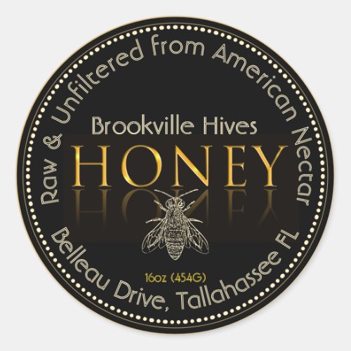 Local Honey Label Black and Gold with Bee