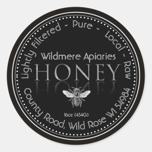 Local Honey Label Black and Silver with Bee Border