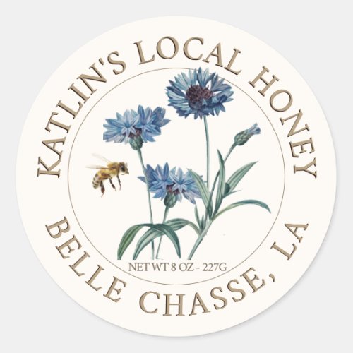 Local Honey Label with Blue Aster and Honeybee