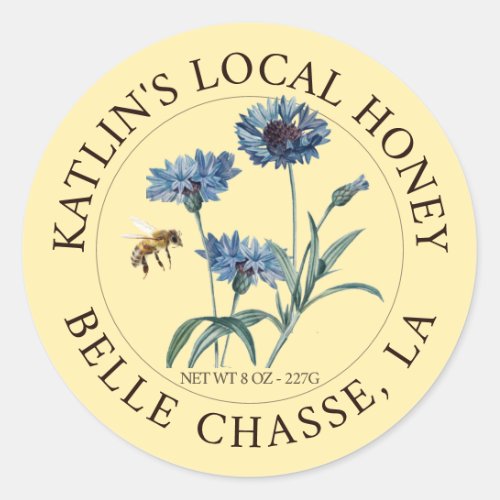 Local Honey Label with Blue Aster and Honeybee 