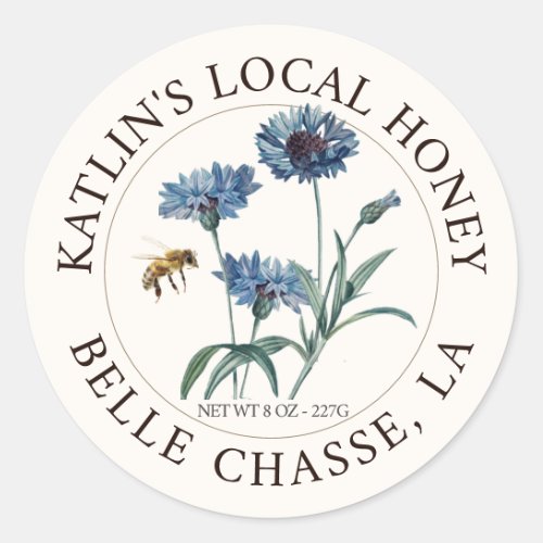 Local Honey Label with Blue Aster and Honeybee
