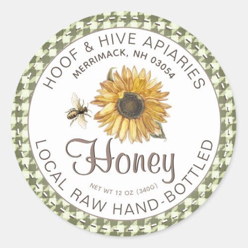 Local Raw Hand Bottled Honey Sunflower Bee Rustic Classic Round Sticker