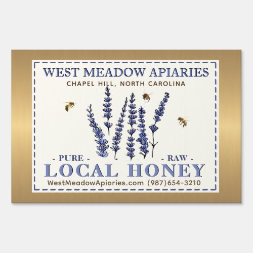 Local Raw Honey Plastic Corrugated Yard Sign Gold 