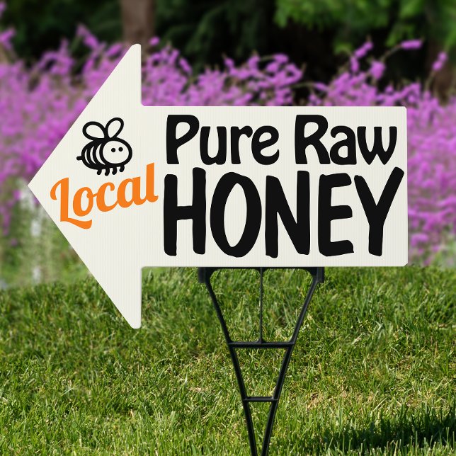 Local Raw Honey  Sign (Local pure raw honey arrow shaped yard sign)