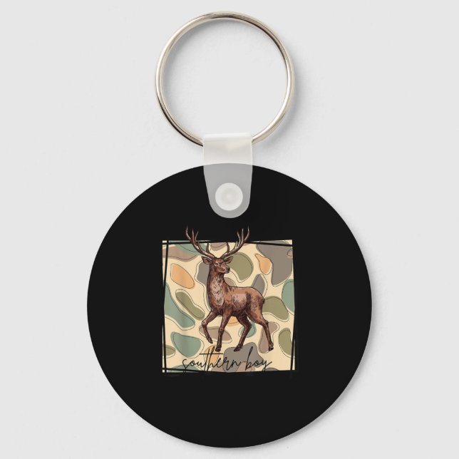 Local Southern Boy Deer Hunting Camo Outdoor Vinta Keychain (Front)