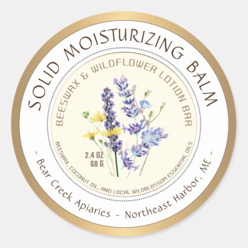  Local Wildblossoms Beeswax Lotion Bar Gold Border Classic Round Sticker