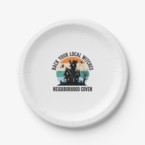 Local Witch Halloween Haunted House Retro Art Paper Plates
