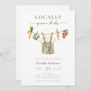 Locally Grow Farmers Market Baby Boy Clothesline  Invitation