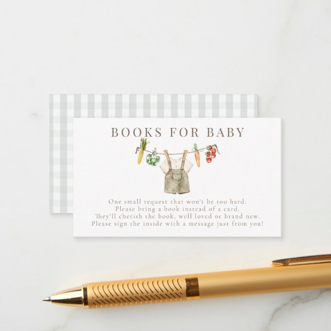 Locally Grow Farmers Market Books For Baby Shower Enclosure Card (Front/Back In Situ)