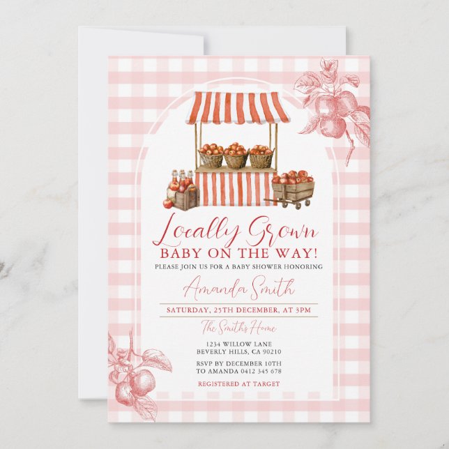 Locally Grown Apple Market Baby Shower Gingham Invitation (Front)
