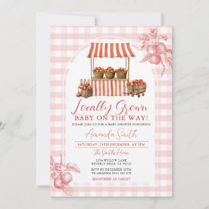 Locally Grown Apple Market Baby Shower Gingham Invitation
