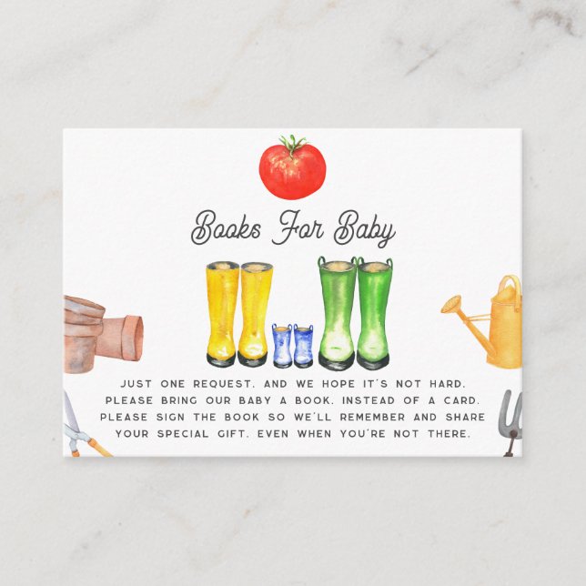 Locally Grown Baby Blue Garden Boots Book Request Enclosure Card (Front)