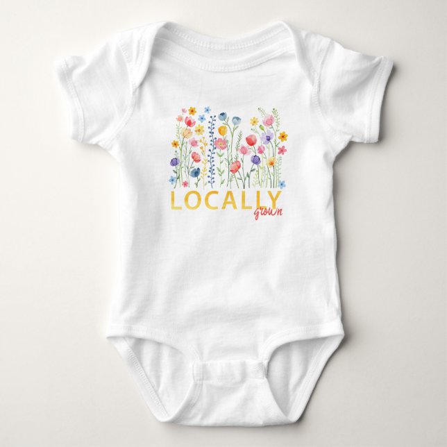 Locally Grown Baby Bodysuit – Spring Floral Baby G (Front)
