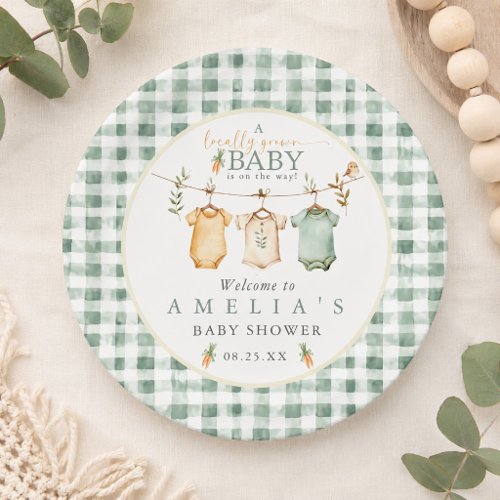Locally Grown Baby Clothesline Baby Shower Paper Plates