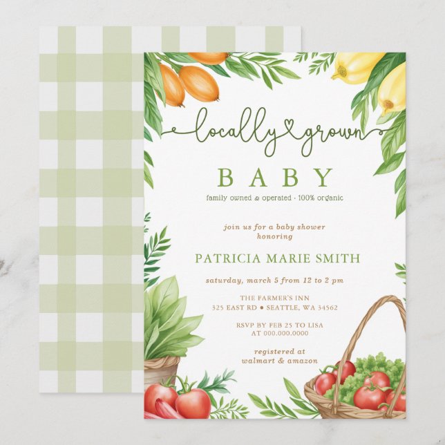 Locally Grown Baby Farmers Market Baby Shower Invitation (Front/Back)