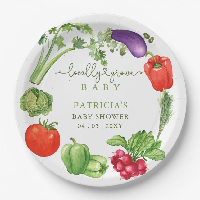 Locally Grown Baby Farmers Market Baby Shower Paper Plates (Front)