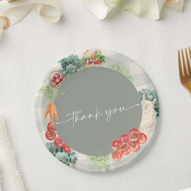 Locally Grown Baby Farmers Market Baby Shower Paper Plates (Farmers market baby shower paper plates with rustic locally grown baby design)