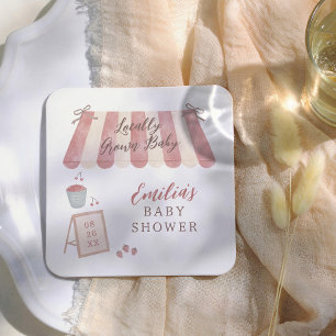Locally Grown Baby Farmer's Market Baby Shower Square Paper Coaster