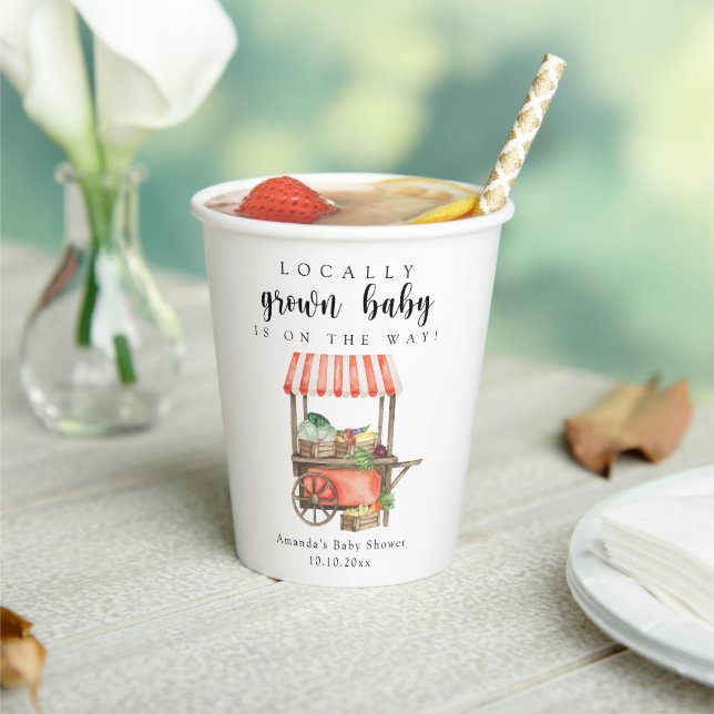Locally Grown Baby Farmers Market Cart Baby Shower Paper Cups (Insitu)