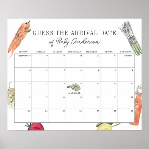 Locally Grown Baby Guess The Due Date Calendar Poster