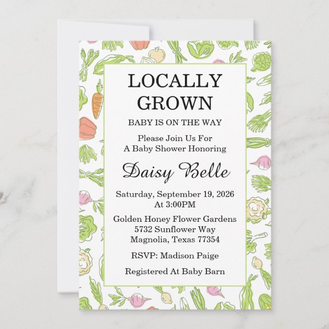 Locally Grown Baby Is On The Way Baby Shower Invitation (Front)