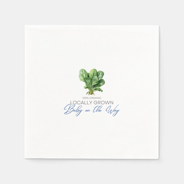 Locally Grown Baby on the Way - Spinach - Blue Napkins (Front)