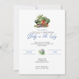 Locally Grown Baby on the Way - Vegetables - Blue Invitation