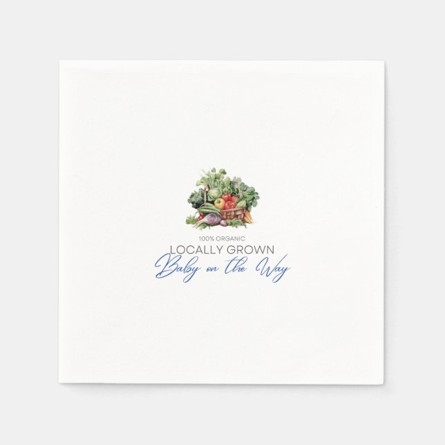 Locally Grown Baby on the Way - Vegetables - Blue Napkins (Front)
