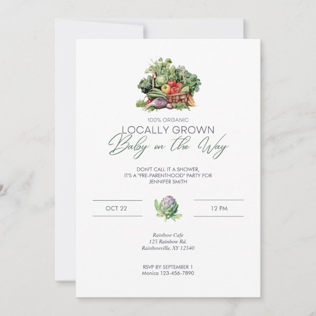 Locally Grown Baby on the Way - Vegetables - Green Invitation (Front)