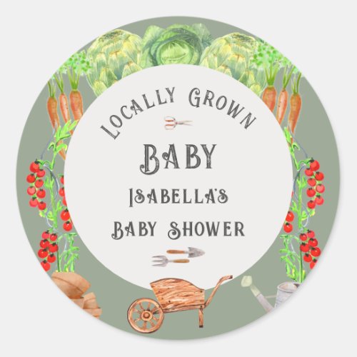 Locally Grown Baby Sage Green Baby Shower  Classic Round Sticker
