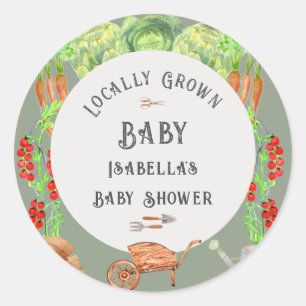 Locally Grown Baby Sage Green Baby Shower  Classic Round Sticker