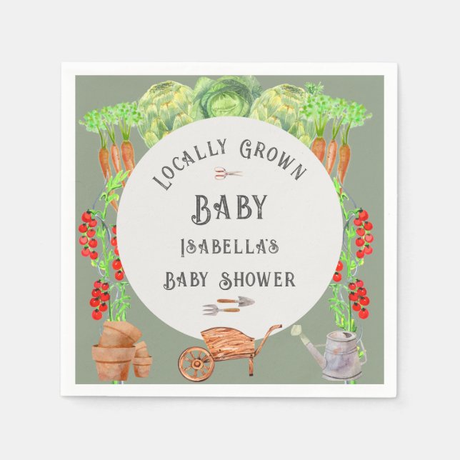 Locally Grown Baby Sage Green Baby Shower  Napkins (Front)