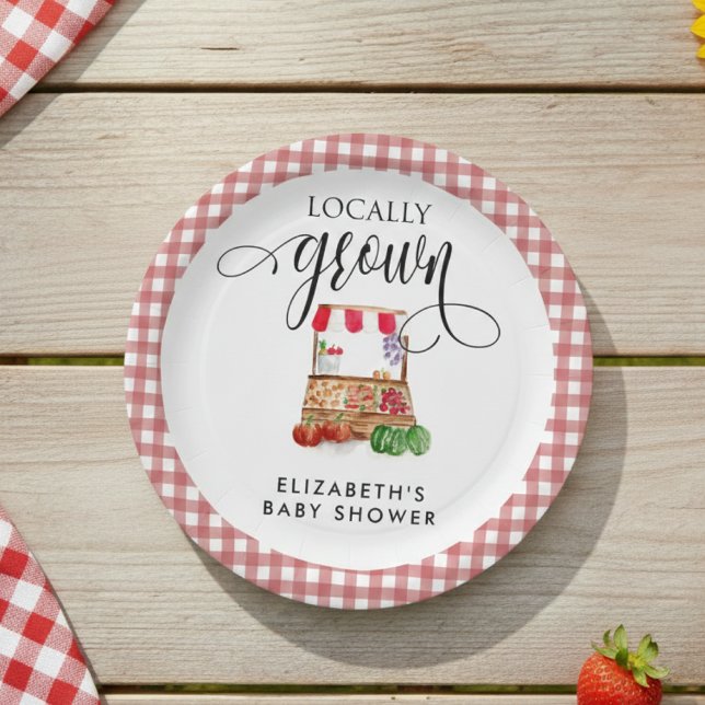 Locally Grown Baby Shower Carrots Gingham Paper Plates (Creator Uploaded)