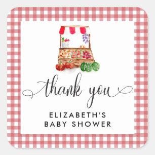 Locally Grown Baby Shower Carrots Gingham Square Sticker