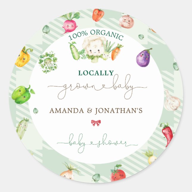 Locally Grown Baby Shower Classic Round Sticker (Front)