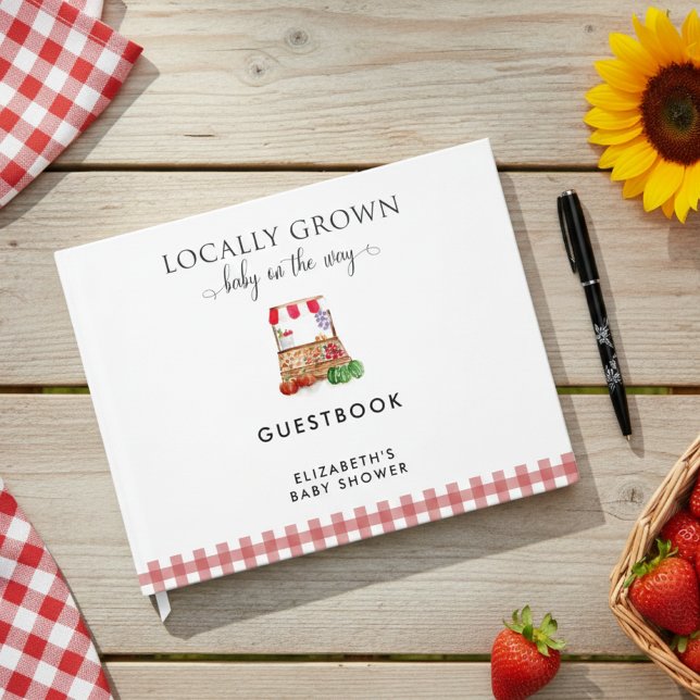 Locally Grown Baby Shower Farm Market Gingham Guest Book (Creator Uploaded)
