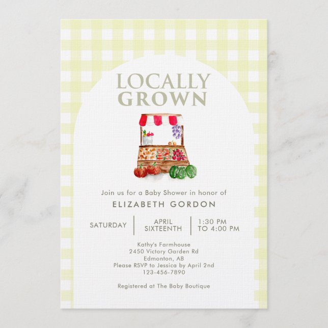 Locally Grown Baby Shower Farm Market Gingham Invitation (Front)