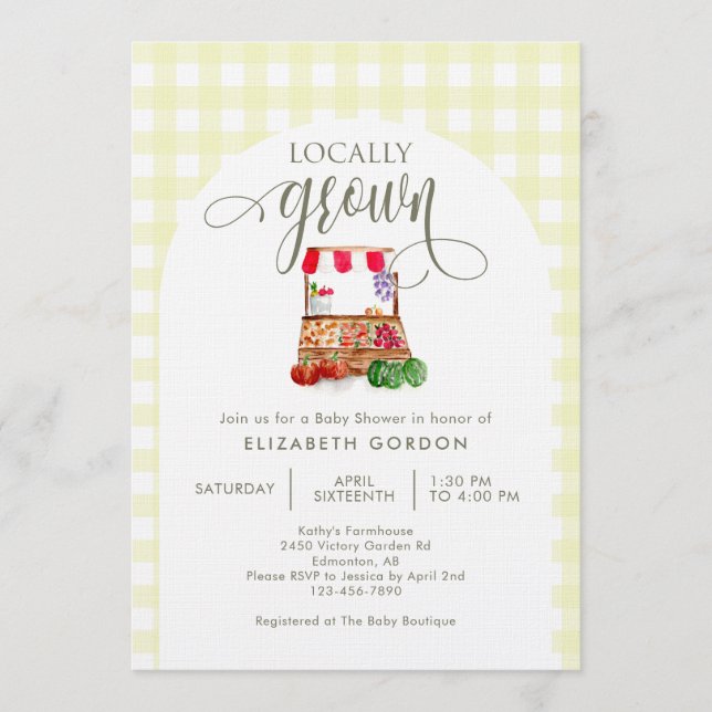 Locally Grown Baby Shower Farm Market Gingham Invitation (Front)