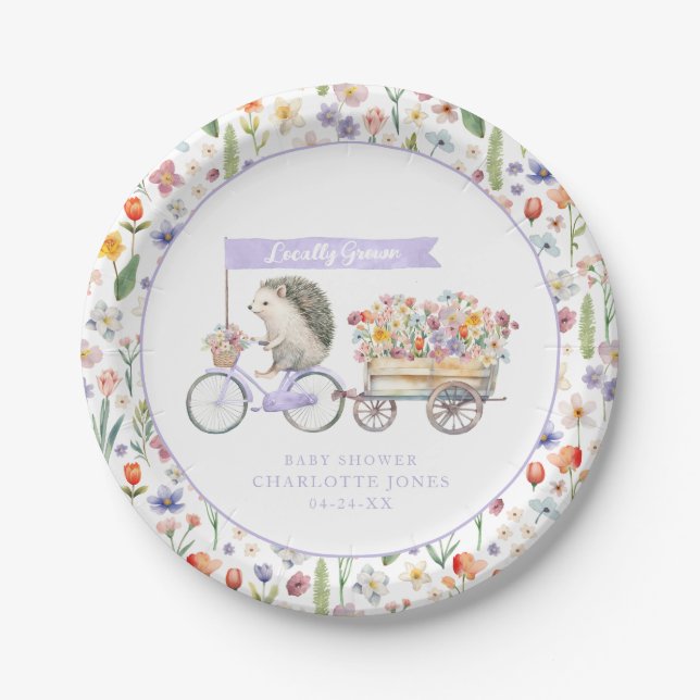 Locally Grown Baby Shower – Hedgehog Floral Plates (Front)