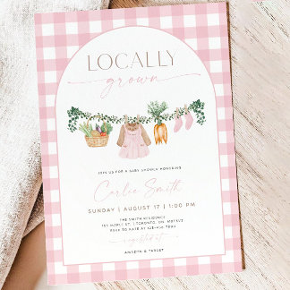 Locally Grown Baby Shower Invitation, Farmers Pink Invitation