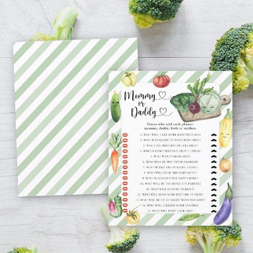 Locally grown baby shower - mommy or daddy game