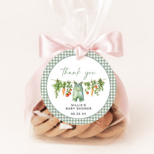Locally Grown Baby Shower Round Favor Sage Gingham Favor Tags