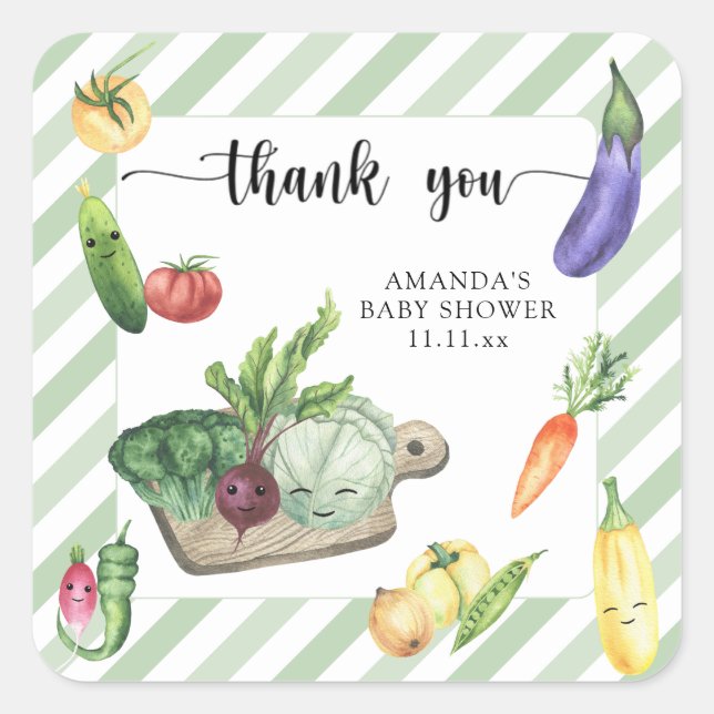 Locally grown baby shower thank you square sticker (Front)