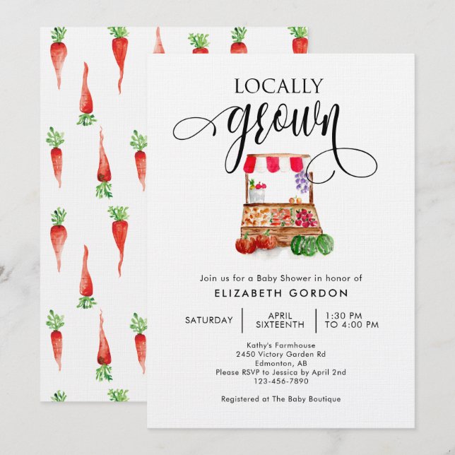 Locally Grown Baby Shower Watercolor Vegetables  Invitation (Front/Back)