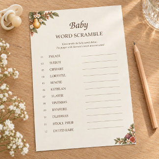 Locally Grown Baby Shower Word Scramble Card