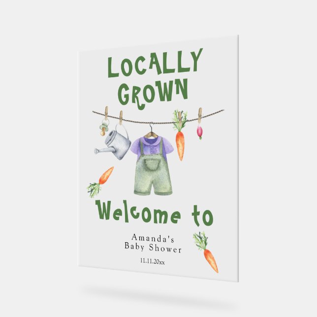 Locally Grown Baby - Welcome baby shower Acrylic Sign (Angle)