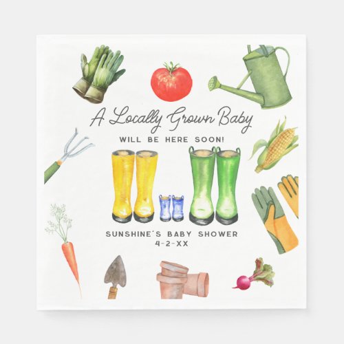 Locally Grown Blue Boots Vegetable Baby Shower Napkins